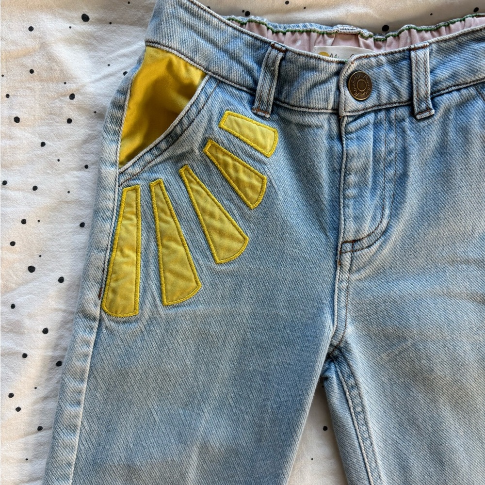 Mini Boden Light Blue Jeans with Sunshine and Rainbow design